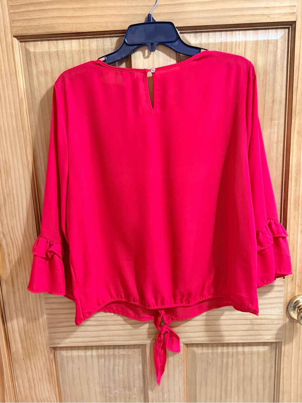 Lily White Tomato Red Tie-Front Ruffle Sleeve Blouse-XL-EC - Picture 7 of 12